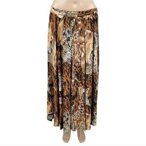 Regina Porter Vintage Silk Animal Print Safari Maxi Skirt Pleated Women's M